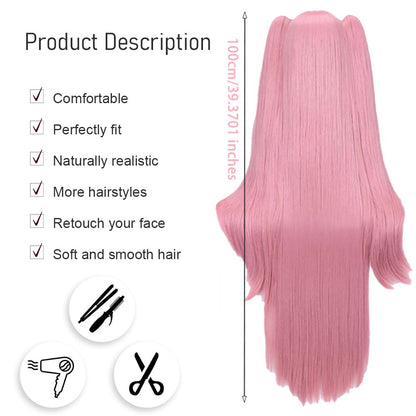 The Ending Seraphim Krul Tepes Cosplay Synthetic Hair 38-Inch Vampire Witch Halloween Theme Party Anime Wig In Cherry Pink