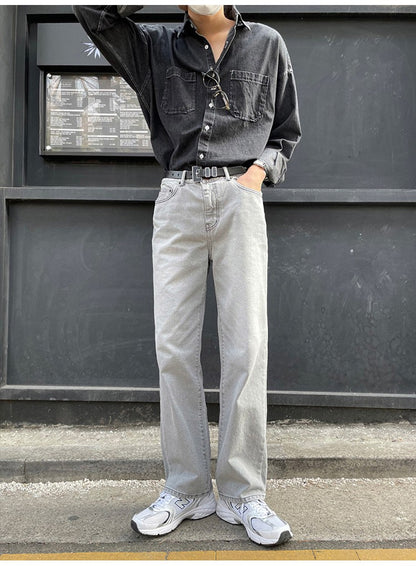 Spring Clothing Men's Denim Long-sleeved Pocket Shirt Casual Korean Turn down Button Streetwear Light Luxury Stylish 2025 New