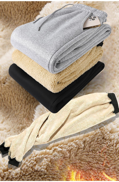 Calças masculinas para outono e inverno, forradas com lã para uso externo, calças casuais, calças de moletom esportivas quentes de lã de carneiro