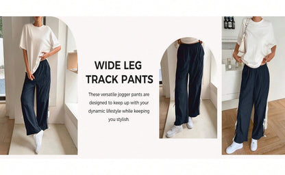 Fisoew Womens Wide Leg Track Pants Casual Elastic Waist Bow Tie Y2K Baggy Sweatpants with Pockets