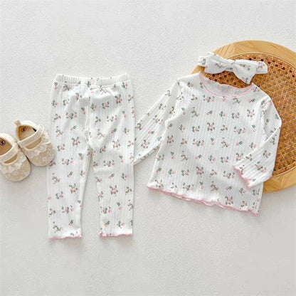 2Pcs Soft Breathable Kids Newborn Baby Pajamas Set 0-3Y Infant Pink Floral Cotton Home Wear Suit Toddler Girls Sweet Loungewear