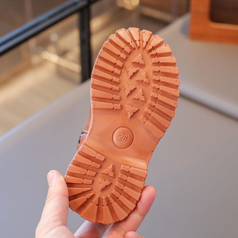 21-30 Kids Ankle Boots for Little Boys Girls Thermal Snow Boots Fashion PU Leather Children Short Rubber Boots with Thick Plush