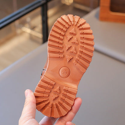 21-30 Kids Ankle Boots for Little Boys Girls Thermal Snow Boots Fashion PU Leather Children Short Rubber Boots with Thick Plush