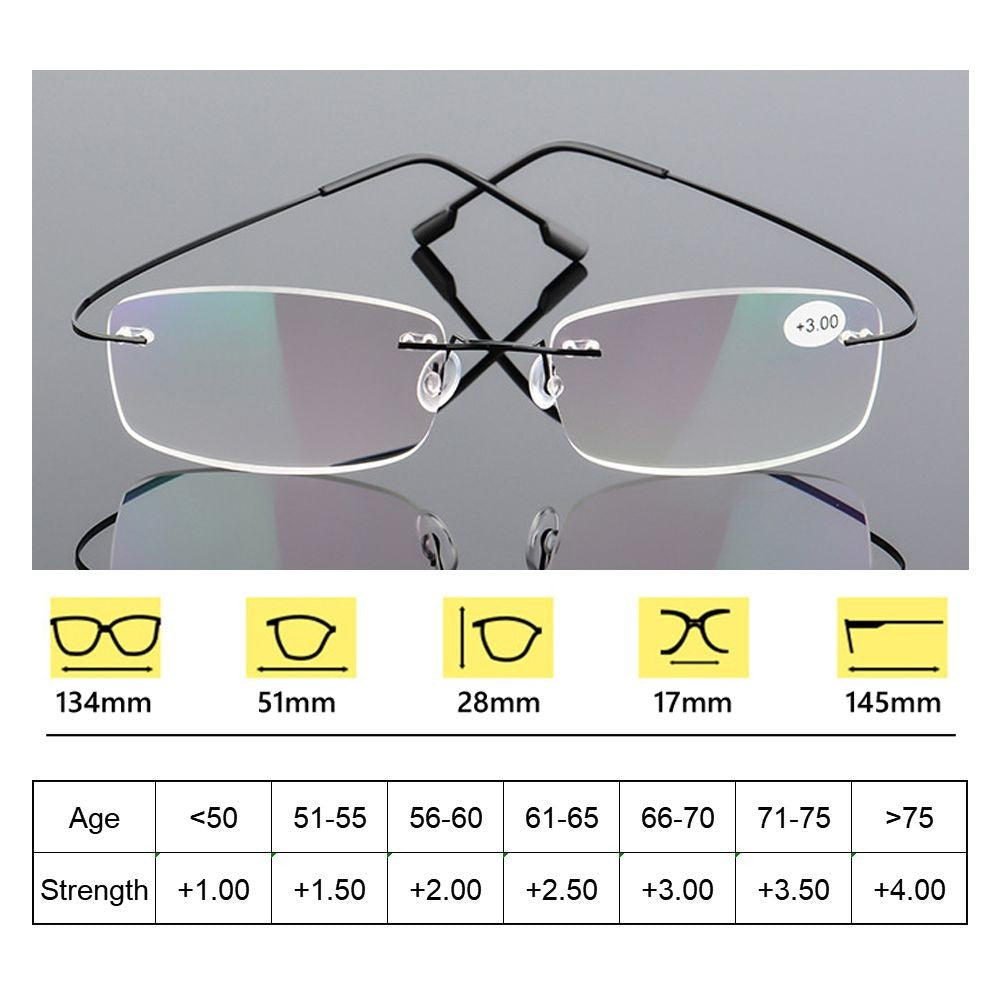 Ultralight TR90 Memory Titanium Rimless Reading Glasses Men&Women Presbyopic Eyeglasses +1.0 +1.5 +2.0 to+3.5 +4.0