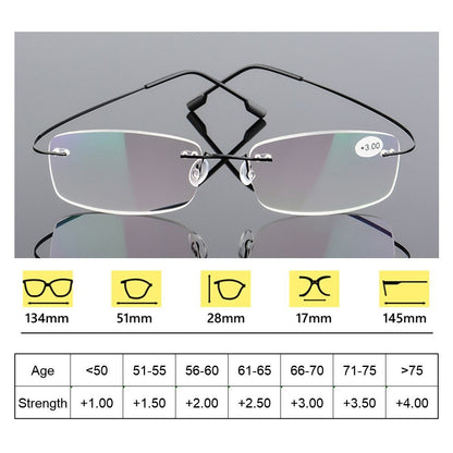 Ultralight TR90 Memory Titanium Rimless Reading Glasses Men&Women Presbyopic Eyeglasses +1.0 +1.5 +2.0 to+3.5 +4.0