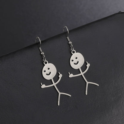 Skyrim Hip Hop Doodle Necklace for Men Women Stainless Steel Long Neck Chain Fashion Middle Finger Stickman Jewelry New
