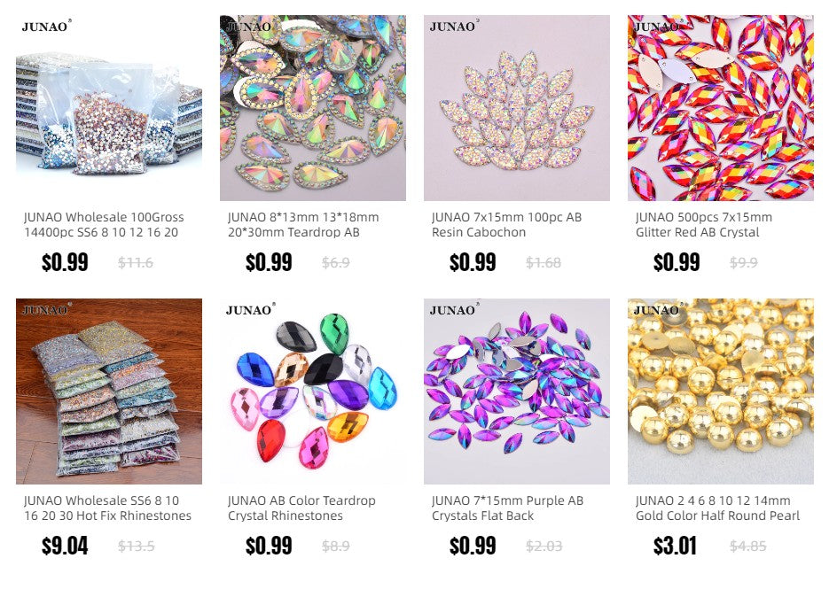 JUNAO Wholesale SS6 SS10 SS12 SS16 SS20 SS30 Flatback Glass Rhinestones Clear Cr