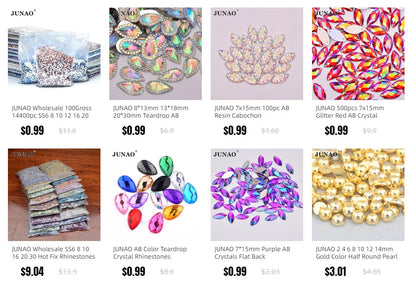 JUNAO Wholesale SS6 SS10 SS12 SS16 SS20 SS30 Flatback Glass Rhinestones Clear Cr