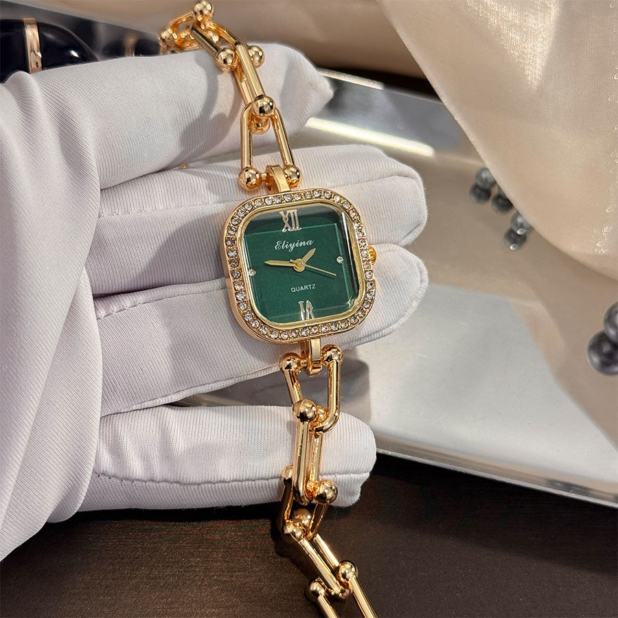 Luxury Minimalist Bracelet Watch Creative Square Multi-Faceted Glass Quartz Movement Chain Mid-century Small High-End Acces