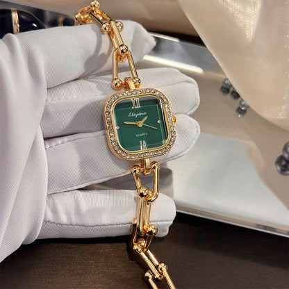 Luxury Minimalist Bracelet Watch Creative Square Multi-Faceted Glass Quartz Movement Chain Mid-century Small High-End Acces