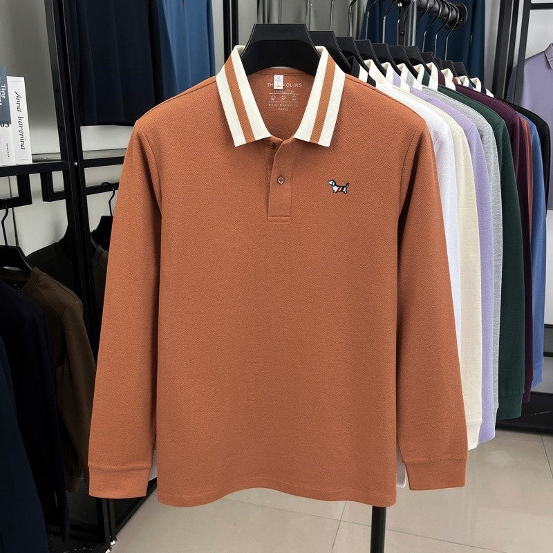 Men's 100% Cotton Original Design Printed Long Sleeved Polo Shirt Spring Autumn Simple Fashion Business Lapel T-shirt Men's Wear
