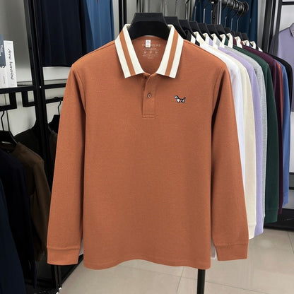 Men's 100% Cotton Original Design Printed Long Sleeved Polo Shirt Spring Autumn Simple Fashion Business Lapel T-shirt Men's Wear