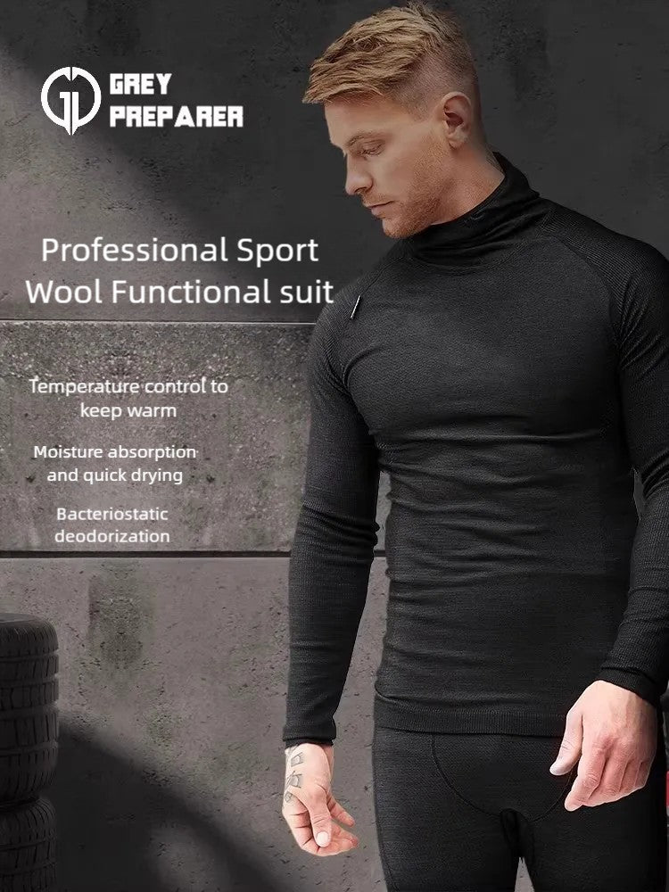 Outdoor men's and women's ski base set Merino wool thermal underwear multi-functional compression clothes running training cloth