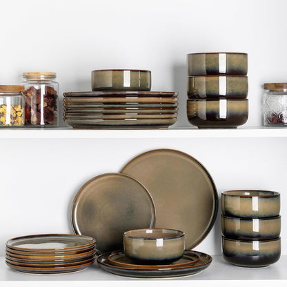 Ceramic Dinnerware Sets for 8 24 Pieces Handmade Reactive Glaze Plates and Bowls Set Scratch Resistant Dish Set Oven and Microw
