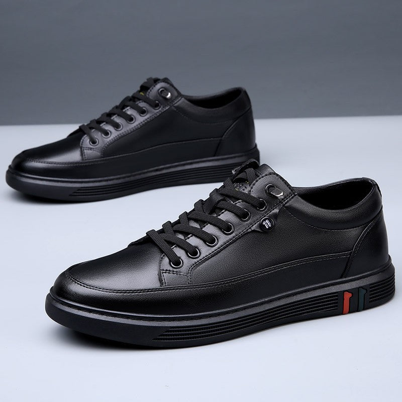 Spring Autumn Genuine Leather Shoes Men Footwear Soft Cowhide Casual Flat Brand Pure Black