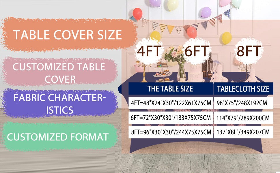 Hot Selling 6ft Trade Show Polyester Tablecloths Waterproof Fitted Stretch Spandex Table Cover Custom Printed Logo for Banquets