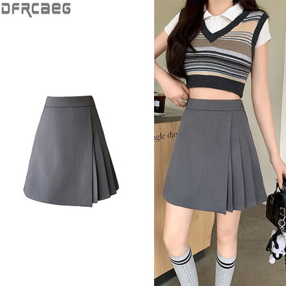 L-4XL Plus Size Skirt Women Spring Summer 2025 New Korean Fashion High Waist Pleated A Line Skirt Women Black Or Gray Mini Skirt