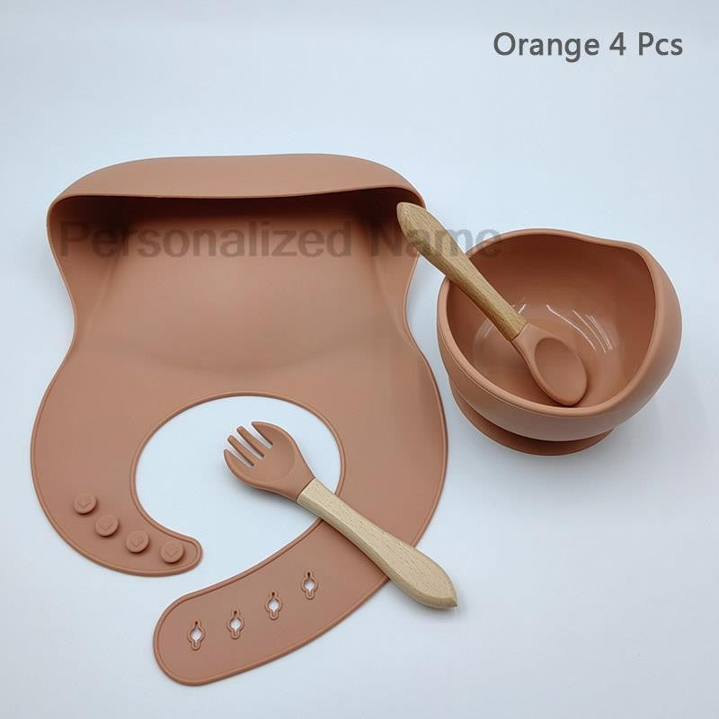 Personalized Name Baby Feeding Set Children's Silicone Suction Cup Bowl Training Spoon Fork Tableware Baby Feeding Bowl BPA Free
