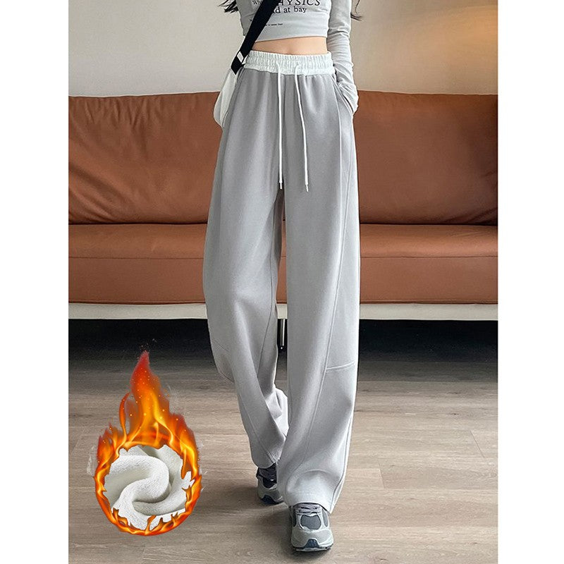 Winter Lady Hot Sale High Waist Thermal Plush Pants Women Chic Straight Leg Fleece Trousers Girls Snow Warm Casual Pants