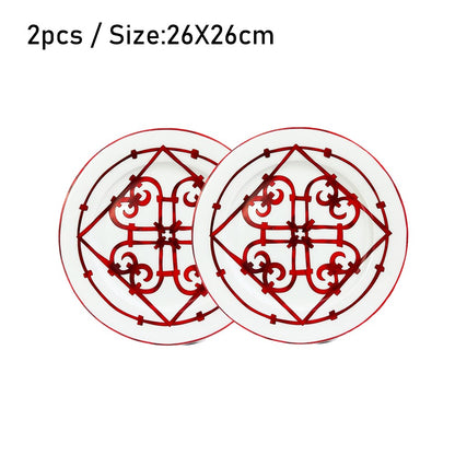 Conjunto de Mesa Elegante em Porcelana Fina Europeia Louça Ocidental Prato de Bife Prato Raso Prato de Dim Sum Faca Garfo Doméstico Prato de Bife