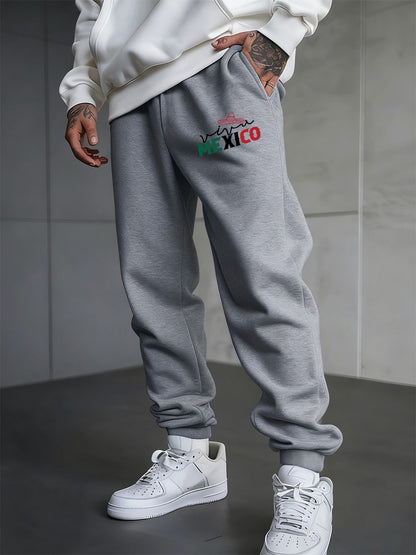 Mexico Creative Letter Prints Sweatpants Mens Casual Trousers Elastic Waist Loose Pocket Jogger Pants Autumn Fleece Warm Clothes
