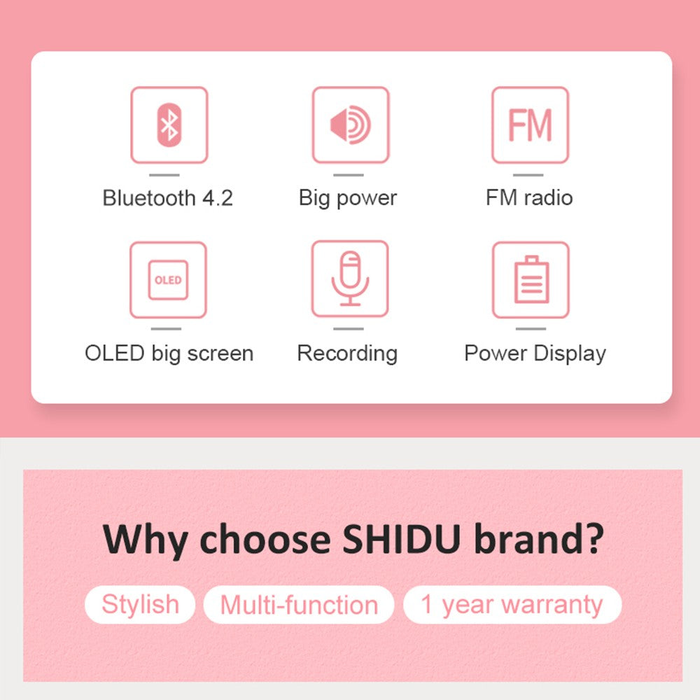 SHIDU 15W Rechargeable Portable Bluetooth Voice Amplifier for Teacher Wired Microphone FM Radio AUX Audio Recording Speaker S278