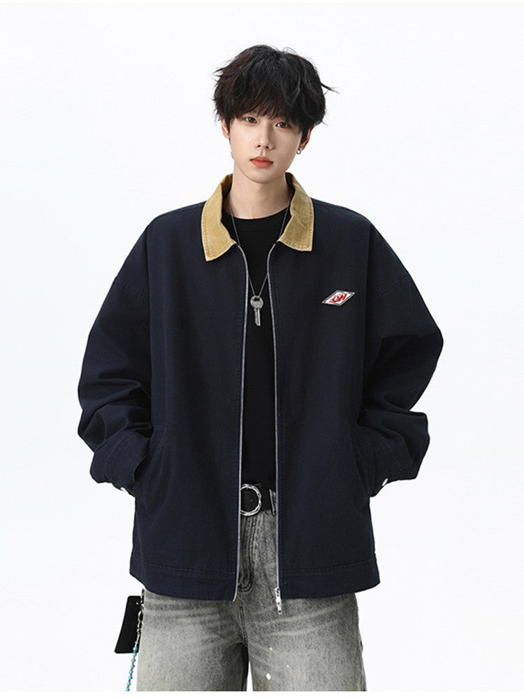 Maxbarley Trendy Cotton Jacket Men Autumn 2025 Hip-Hop Stitching Windproof Lapel Jackets K-Pop Antique Washed Motorcycle Coat