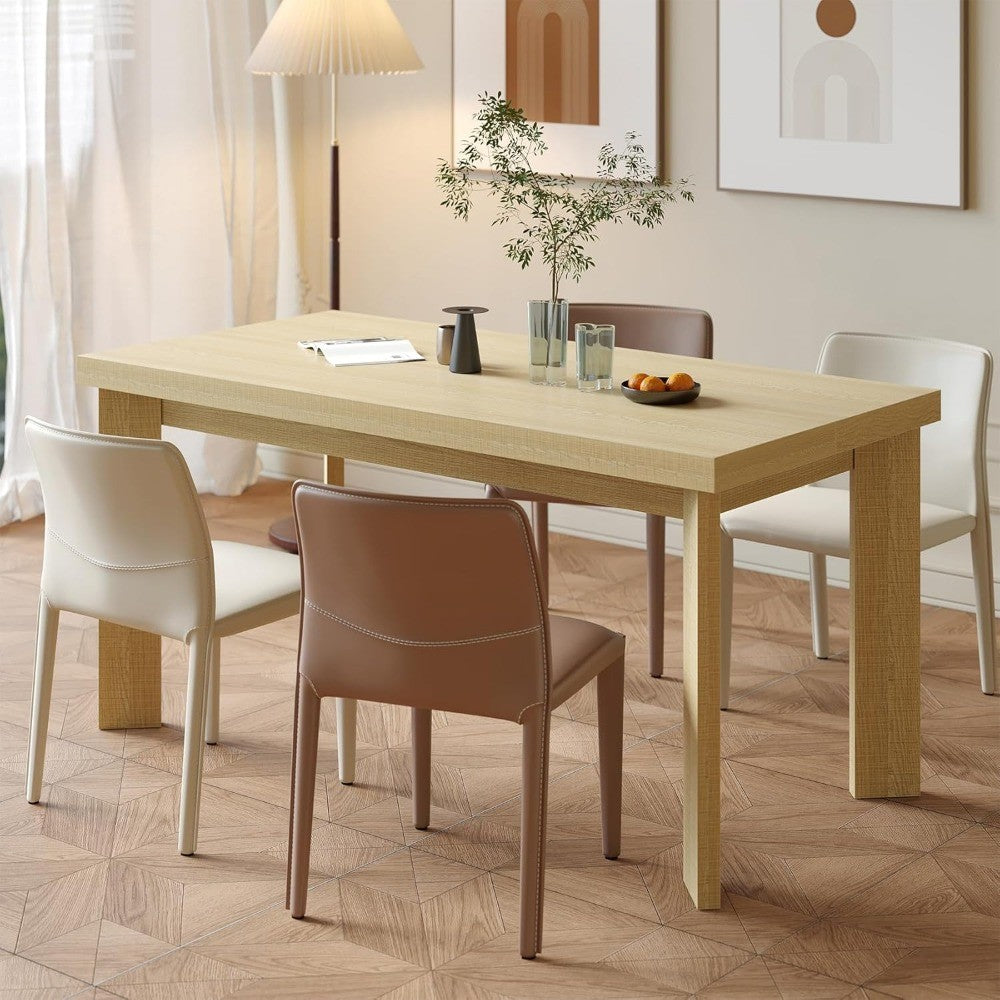 63 Inch Dining Table for 6, Indoor Outdoor Dining Table with Wood Legs, Kitchen Table with Large Tabletop, Rectangula