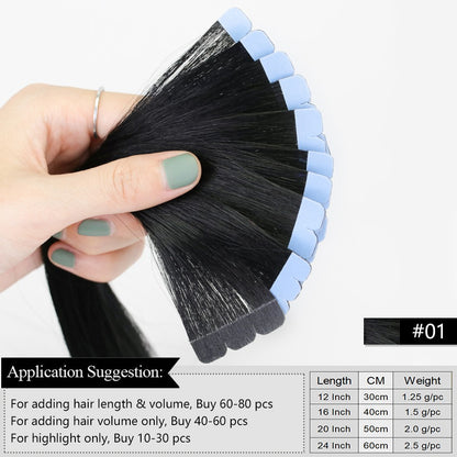 MRSHAIR Mini Extensões de Cabelo com Fita Cabelo Humano Fita Natural em Extensões de Cabelo 3x0.8cm Fita Invisível 10unid/pacote Para Cabelo Lateral