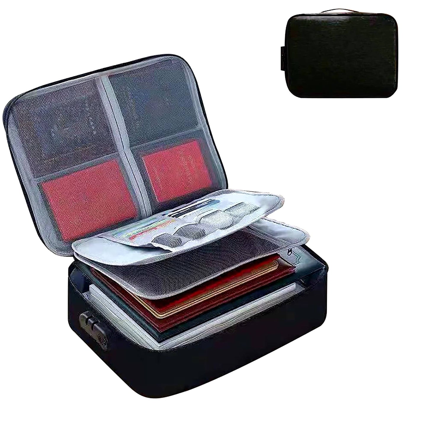 Pasta Organizadora de Documentos de 3 Camadas Maleta Suporte para Pasta Masculino Feminino Bolsa Carteira Passaporte Cofre Doméstico Estojo Funcional para Armazenamento de Arquivos