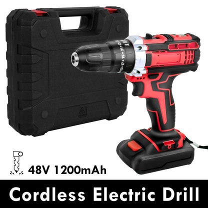 Parafusadeira Elétrica 48V Furadeira Sem Fio Kit de Ferramentas com Bateria de Lítio 1200mAh Carregador 450w Sem Escova 25+1 Torque