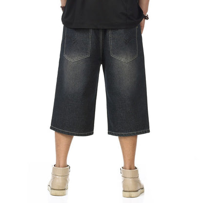 ABOORUN Mens Plus Size Loose Baggy Denim Shorts Fashion Streetwear Hip Hop Skateboard Cargo Jeans Short for Male R1402