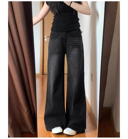 Winter Thick Women's Fleece Straight Jeans Casual Comfortable Soft Velvet Slim Pants Vintage Wide Plush Denim Trousers