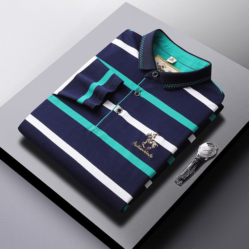 Men Polo Shirt Cotton Embroidery Long Sleeve Spring Stripe Polo Shirt Men Autumn Casual Fashion Polo Shirt Business T-shirts Men