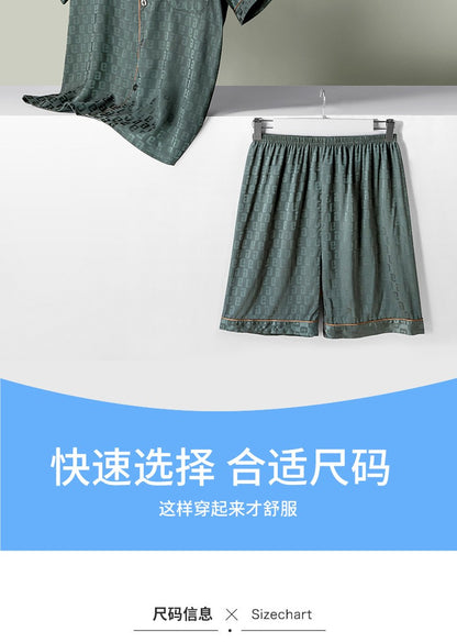 Ice Silk Pajamas Men's Spring and Summer Light and Breathable Simulation Silk Satin Short-sleeved Shorts Youth Simple Loungewear