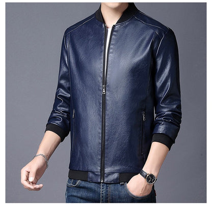 Plus Size 8XL Trendy Men's PU Leather Jacket Stand Collar Motorcycle Coat Casual Biker Jacket Men's Fashion Outerwear Streetwear