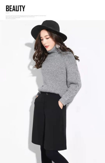 Women Clothing Autumn Winter Fashion Simplicity Woolen Cloth Trousers Female Appear Thin High Waist Loose Large Size Casual Pant