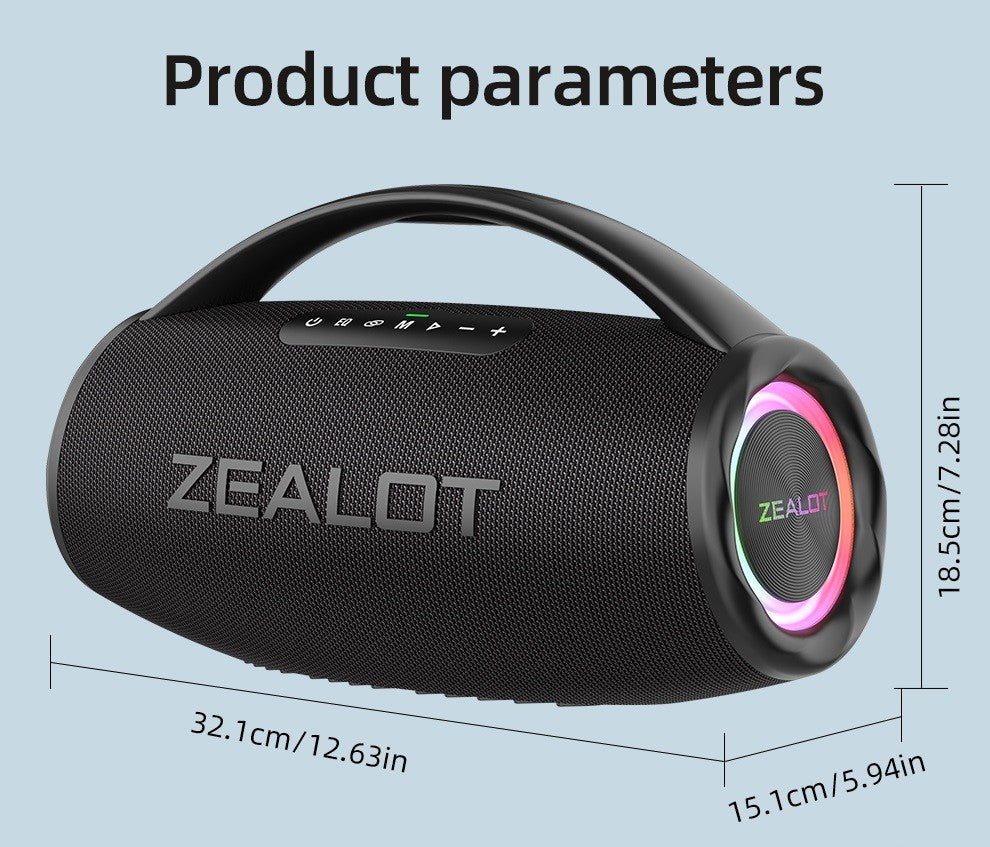 Caixa de Som Bluetooth ZEALOT-S97 80W Potente, Sem Fio com Alça Portátil, para Festa, Acampamento, Luz Colorida RGB