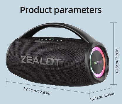 Caixa de Som Bluetooth ZEALOT-S97 80W Potente, Sem Fio com Alça Portátil, para Festa, Acampamento, Luz Colorida RGB