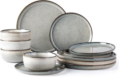 Ceramic Tableware Set for 4, 12-piece Ceramic Plate and Bowl Set, Scratch-resistant Tableware, Dishwasher-safe
