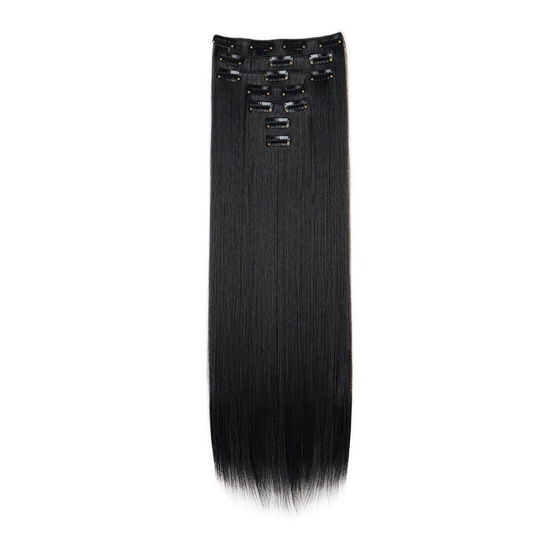 Extensão de cabelo liso longo sintético de 24 polegadas 7pçs/conjunto 16 clipes Penteado Preto Loiro Peruca para mulheres 2026