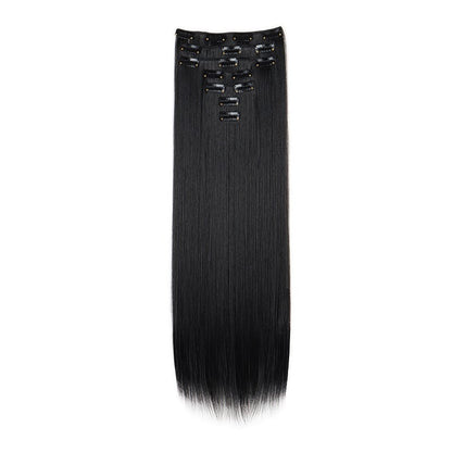 Extensão de cabelo liso longo sintético de 24 polegadas 7pçs/conjunto 16 clipes Penteado Preto Loiro Peruca para mulheres 2026