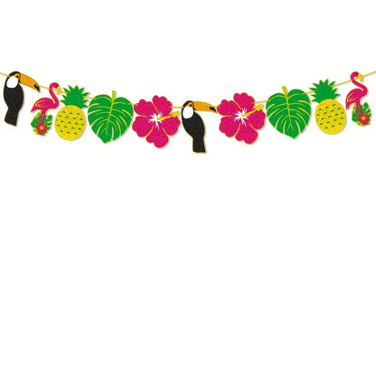 Hawaiian Tropical Happy Birthday Banner, Flamingo Pineapple Palm Tree Party Decoration for Summer Luau