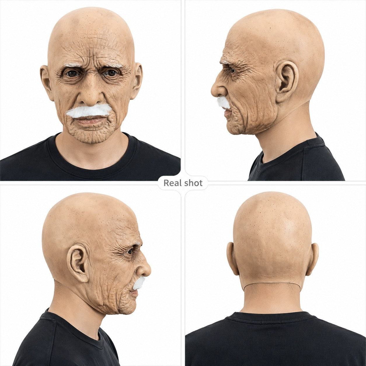 Realistic Full Head Latex Mask with Beard for Men Halloween Costume Party Prop Old Man Cosplay Headgear