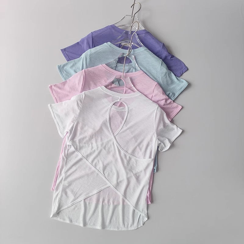 Women's Tight Sports T-shirt Quick Dry Short Sleeve Yoga T-shirt Pilates Fitting Fitness Back Hollow Out Running T-shirt