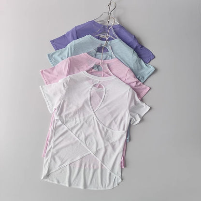 Women's Tight Sports T-shirt Quick Dry Short Sleeve Yoga T-shirt Pilates Fitting Fitness Back Hollow Out Running T-shirt