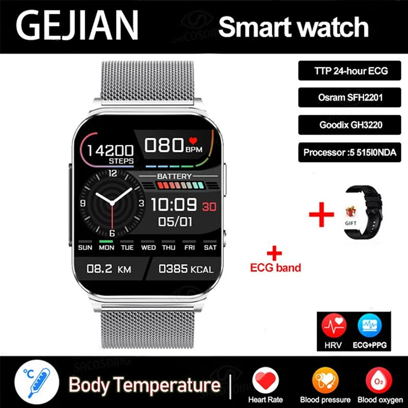 Smartwatch Inteligente 2025 NFC ECG Bomba de Ar Pressão Arterial Oxigênio no Sangue ECG+PPG Chamada Bluetooth NFC Para Homens e Mulheres Airbag