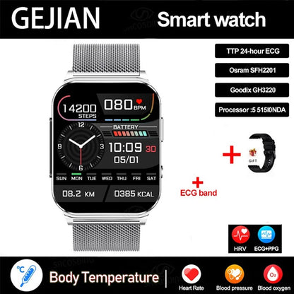 Smartwatch Inteligente 2025 NFC ECG Bomba de Ar Pressão Arterial Oxigênio no Sangue ECG+PPG Chamada Bluetooth NFC Para Homens e Mulheres Airbag