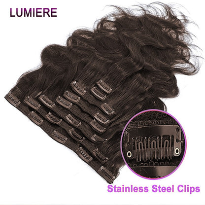 #2 Chocolate Brown Clip in Hair Extensions Real Human Hair Clip ins Double Weft Body Wave Clip ins for Women 8pcs 10-26 Inches