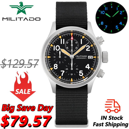 Militado ML1868KF Quartz 3 Dial Watch VK67 Chronograph Movement Luminous Watches Sapphire Glass 100m Water Resistance Wristwatch